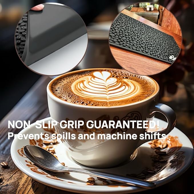 Coffee Bar Mats for Countertop, Bar Decor Accessories, Coffee Machine Tray for Countertop, Non-slip Dish Drying Mat, Rubber Barista Tools Pad, Espresso Organizer (Black, 18"x12")