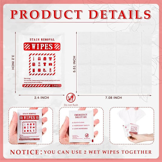 Timgle 200 Pcs Stain Remover Wipes Individual Wrapped Wipes Stain Remover Mini for Clothes Fabric Laundry Carpet Messy Eater Car Seat Upholster Clean (White)
