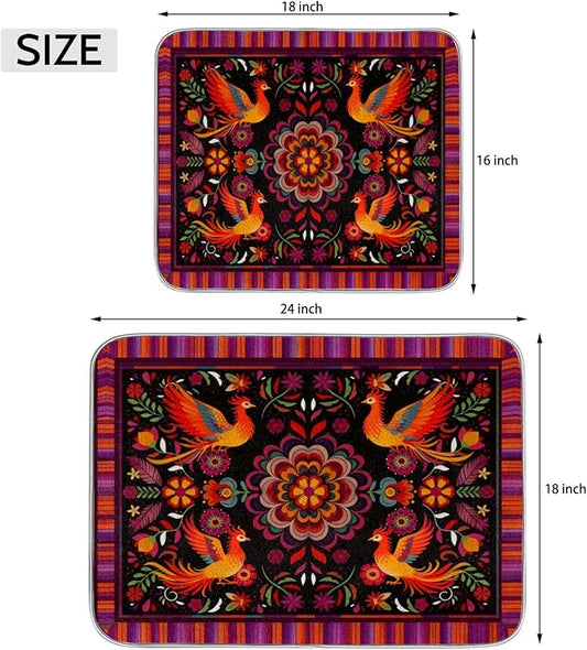 Dish Drying Mats with Hanging Loop for Kitchen Counter - Super Absorbent & Microfiber Sink Dry Mat with Mexican Flower, Non-Slip Backing, Dishes, Sink, Countertop Protection 18"x24"