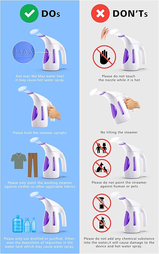 HiLIFE Steamer for Clothes, Portable Handheld Design, 240ml Big Capacity, 700W, Strong Penetrating Steam, Removes Wrinkle, for Home, Office(ONLY FOR 120V) (Purple)
