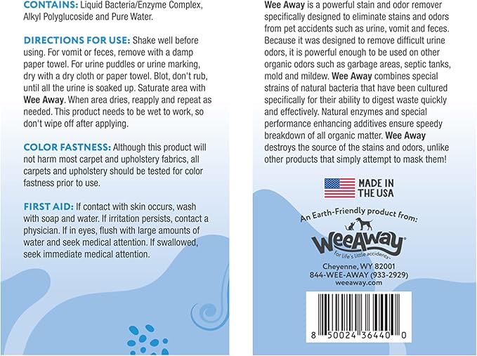 Wee Away Pet Urine Stain & Odor Remover – Natural Enzymatic Cleaner for Puppy Potty Training, Dog Pee – Eliminates Odors at the Source – Unscented, 32 fl oz