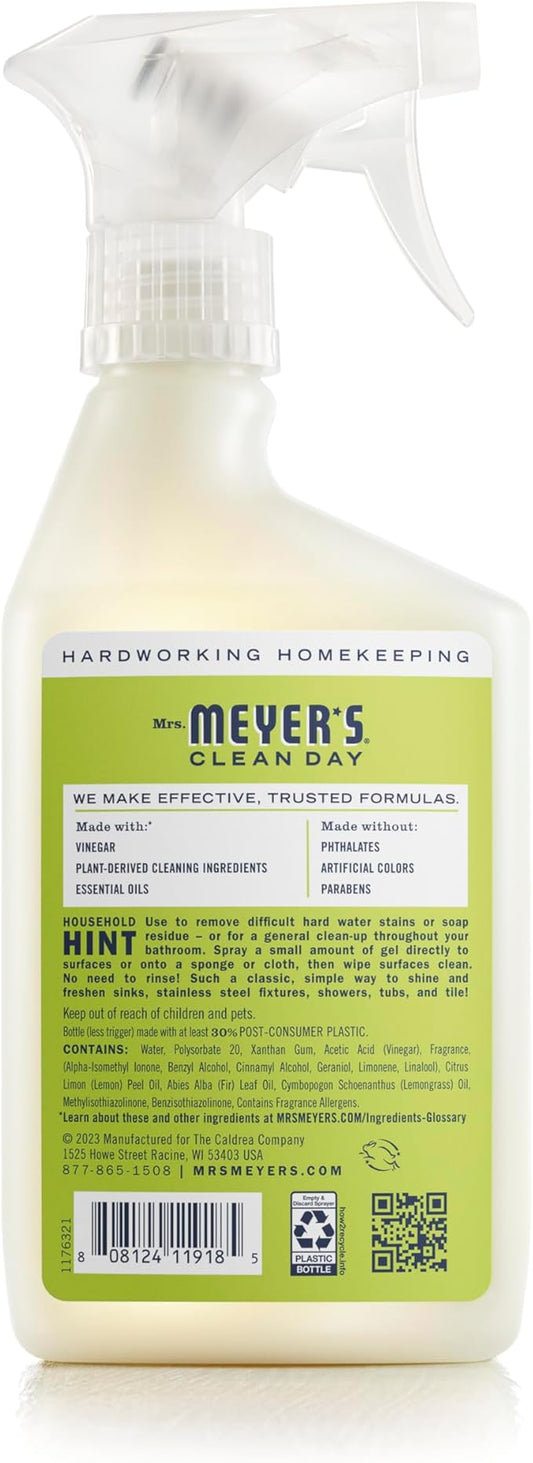 MRS. MEYER'S CLEAN DAY Vinegar Gel Cleaning Spray, Bathroom Use, No-Rinse Formula, Lemon Verbena, 16 Fl Oz, Pack of 1