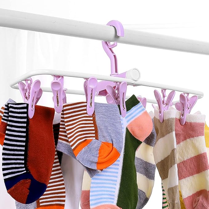 ZACI 2 Pack Clothes Drying Rack,12 Clips Laundry Drying Rack Folding Sock and Underwear Plastics Hanger