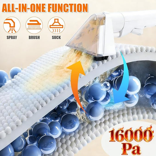 Foandbevi Portable Carpet & Upholstery Cleaner Machine, 800W Brushless Motor 16KPa Powerful Suction Self-Cleaning with 3 Brush Heads, Deep Cleaning Spot Shampooer for Pet, Sofa, Couch, Car & Area Rugs