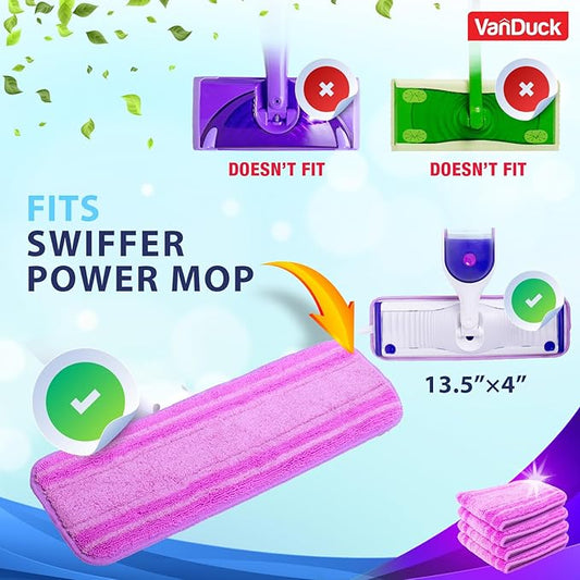 VanDuck Reusable Mop Pads for Swiffer PowerMop (4 Pack) - Microfiber Mop Refill for Wet Mopping Cloths - Washable Pads Compatible with Multi-Surface Floor Cleaning