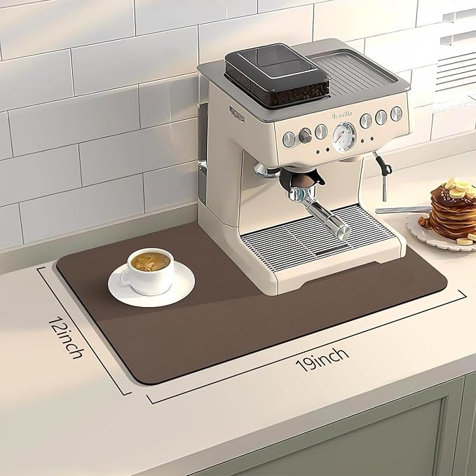 Bloss Coffee Mat, Bar Mat, Hide Stain Absorbent Drying Mat with Waterproof Rubber Back, Fit Under Coffee Maker Machine Pot Espresso Machine(12.2"x19.7", Brown)