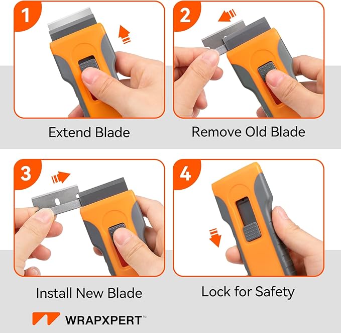 WRAPXPERT Wallpaper Tools, Smoothing Tool Kit for Peel and Stick Wallpaper/Contact Paper/Vinyl Backsplash Applying, with Squeegee Smoother, Seam Roller, Razor Scraper, Knife and Blades