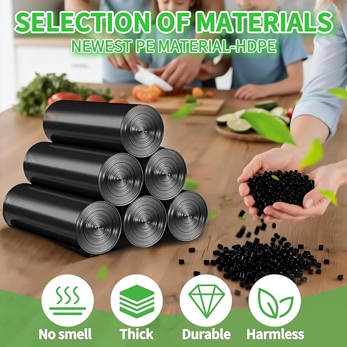 200 Count Small Drawstring Trash Bags for 4-Gallon (15 L) Trash Cans,Thick Pre-separated Garbage Bags, Mini Wastebasket can Liners for Bathroom Bedroom Office(Black)