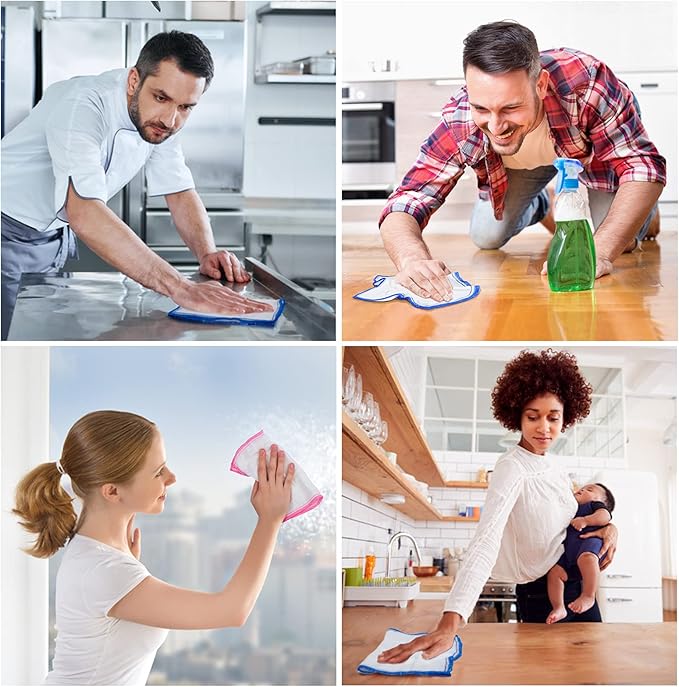 OnBrand Naturally Wood Fiber Cleaning Cloth, Microfiber Cleaning Cloths, 10 Pcs (12" x 10.7" Each), 8 Layers High-Density Super Absorbing Dish Cloths, Reusable General Kitchen Towel