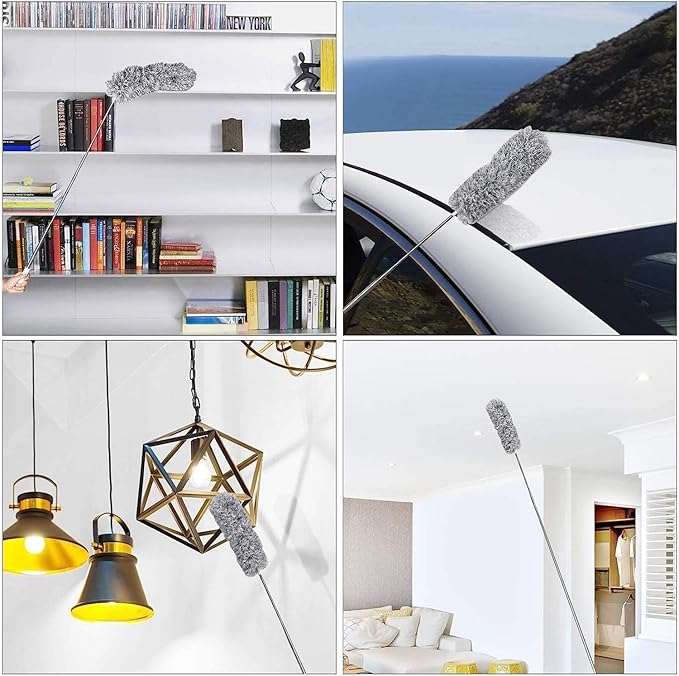 Microfiber Feather Duster Extendable Duster with 100 inches Extra Long Pole, Bendable Head & Long Handle Dusters for Cleaning Ceiling Fan, High Ceiling, Blinds, Furniture & Cars