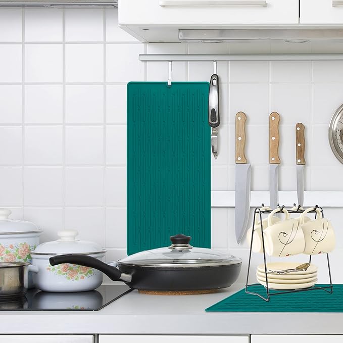 GeeRic Dish Drying Mats, Heat-resistant Silicone Mat for Kitchen Counter, Non-Slip Dish Dry Mat Dishwasher Safe Medium, Turquoise