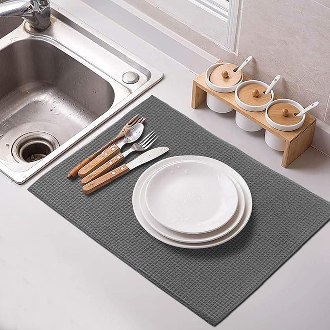 Topsky Microfiber Dish Drying Mat 2 Pack, 20 X 15 Inch Kitchen Counter Mats Reversible Baby Bottles Dish Dry Pad,Super Absorbent Gray
