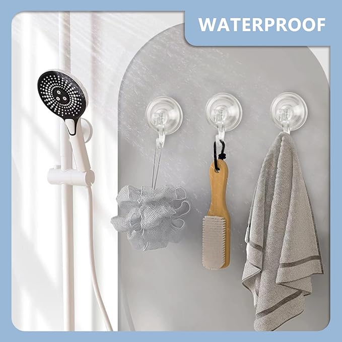 CozyBlue Heavy Duty Suction Cup Hooks for Shower - 4 Pack Waterproof Shower Suction Hook Reusable and Removable Strong Attachment on Window, Glass Door, Kitchen