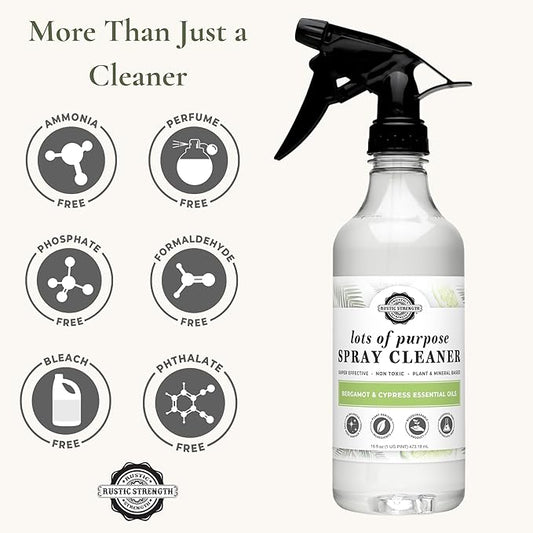 Rustic Strength Lots of Purpose Spray Cleaner, Bergamot & Cypress, Multi-Surface, pH Balanced, Non-Toxic, Biodegradable, 16 oz