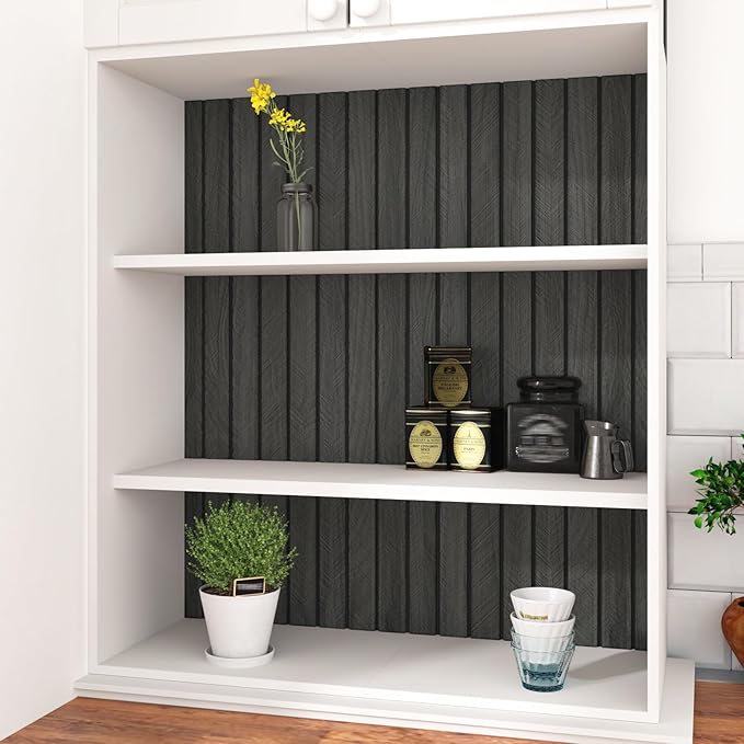 Self Adhesive Wood Slat Wall Paneling Grey/Black 3D Wood Panels for Wall Decor Soundproof Peel and Stick Wooden Grain Panel Wallpaper for Living Room Bedroom Dinner Office 11.8" x 118"