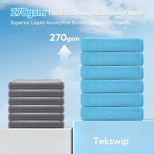 Microfiber Cleaning Cloth 12 Pack, 12x12 Inch Reusable Kitchen Dish Towels, Super Absorbent Soft Cleaning Rags for House, Window, Glass, Bathroom and Countertop (Assorted Colors)