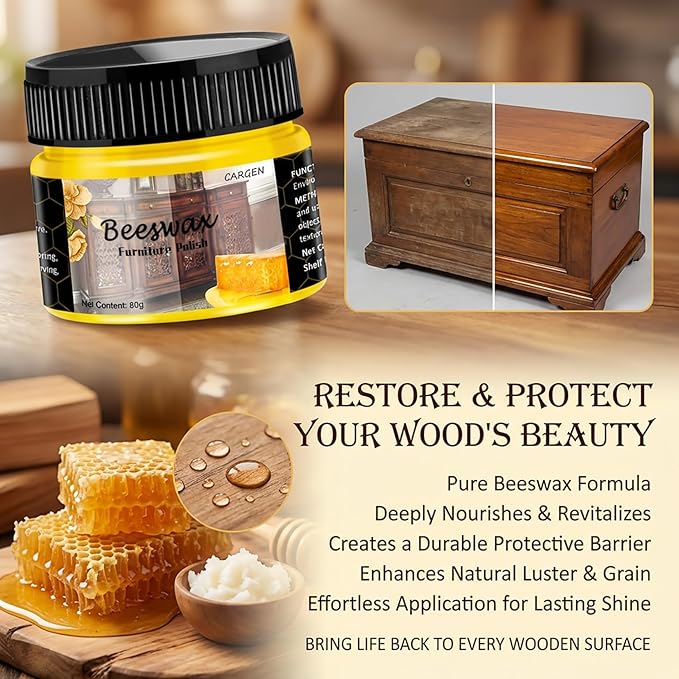 CARGEN Beeswax Furniture Polish, Wood Seasoning Beeswax for Furniture Wood Wax for Dining Table Floor Doors Chairs Cabinets to Protect and Care 5pcs Beeswax Polish and 3pcs Sponges