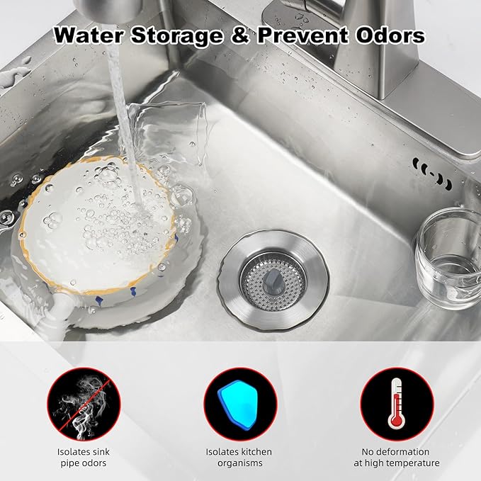 Universal All Metal Kitchen Sink Strainer with Drain Stopper Assembly, iFealClear Stainless Steel Pop Up Kitchen Sink Stopper, Dishwasher Safe, Fits US Standard 3-1/2'' Drain, Chrome Finished