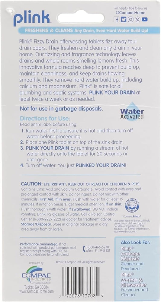 COMPAC HOME Plink Sink Drain Cleaner and Deodorizer, Air Fresheners for Garbage Disposal, Lemon Scented, Home Accessory Cleaning Products for Kitchen and Clogged Drain, 6 Tablets (Pack of 1)