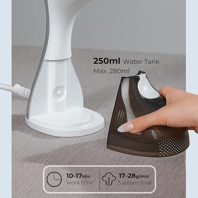 Steamer for Clothes, 20S Heat Up, 1500W & 3 Steam Settings, Ceramic Soleplate with 13-Vent, 2-in-1 Clothing Iron Wrinkle Removal for All Fabrics, Portable & Travel-Ready