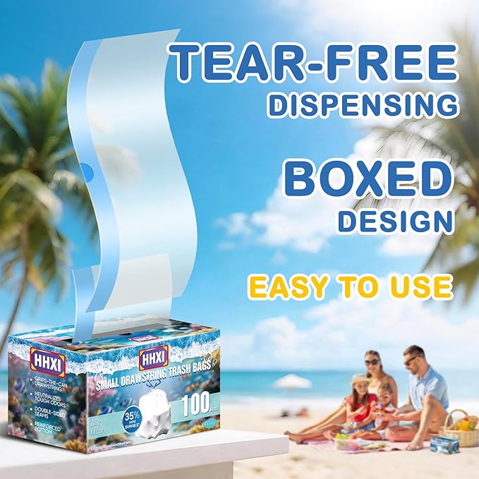 100Ct 4 Gallon Small Trash Bags, Blue Ocean Garbage Bags, Scented Trash Bags, Odor Resistant with Drawstring