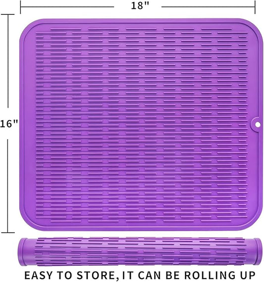 MicoYang Silicone Dish Drying Mat for Multiple Usage,Easy clean,Eco-friendly,Heat-resistant Silicone Mat for Kitchen Counter or Sink,Refrigerator or Drawer Liner Purple XL 18 inches x 16 inches