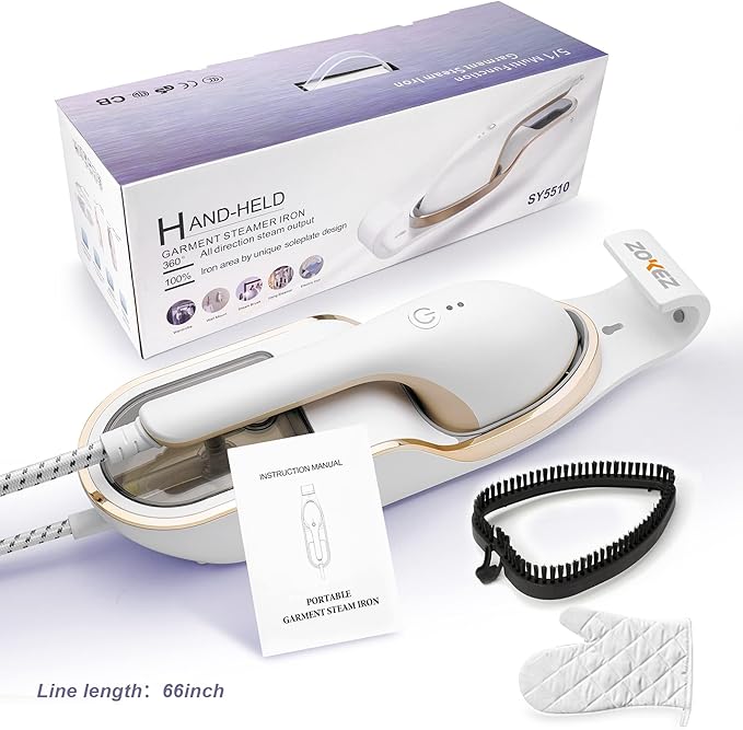 ZOKEZ Handheld Steamer for Clothes, 1500W Extra Large Soleplate, 330ml Detachable Tank, 2-in-1 Horizontal & Vertical Use, Fabric Wrinkles Remover, No Water Leak and Auto-Off