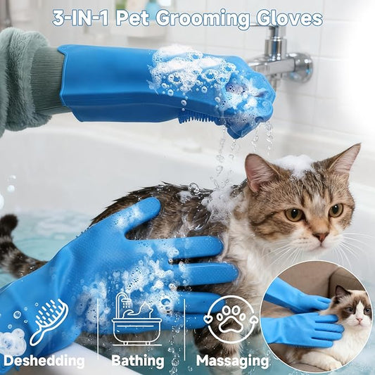 2PCS Dog Washing Gloves and Dog Bath Brush, high-Density Teeth Design pet Grooming Gloves, 2-in-1 Pet Grooming kit ,Suitable for Dogs and Cats to bathe, depilate, and Massage