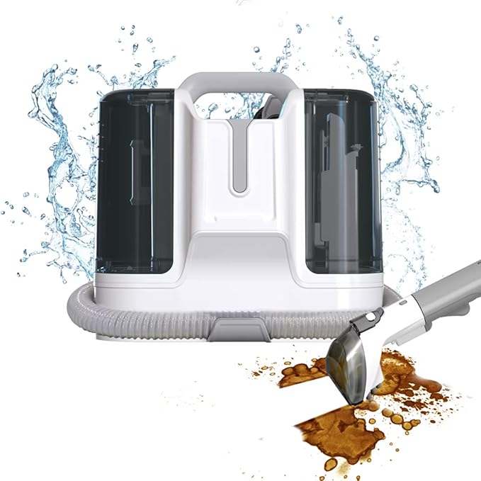 Portable Carpet Cleaner Machine, Mini Carpet and Upholstery Cleaner Machine, Pet Carpet Cleaner Machine for Spot Rug Couch Stains, 4 Cleaning Modes | 450W Motor | 60.9 OZ Tank (Brown+White)
