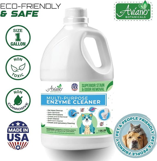 Aviano Botanicals Multi-Purpose Enzyme Cleaner, Made in USA – (1 Gallon) Safe, Pet & People Friendly, Eco-Friendly Solution for Pet Mess, Odor, Carpet, Upholstery, Drain, Bathroom & Floor Cleaning