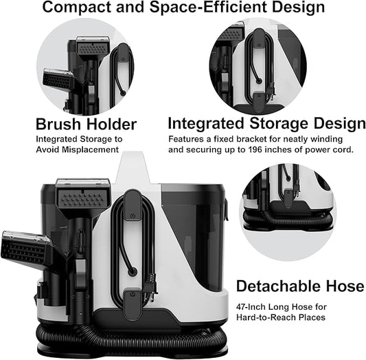 Carpet Spot Cleaner Machine, 16Kpa Portable Deep Cleaner with 62.5oz Tank and for Carpets, Upholstery, Pet Hair,Includes 2 Brushes, Extension Hose (White)