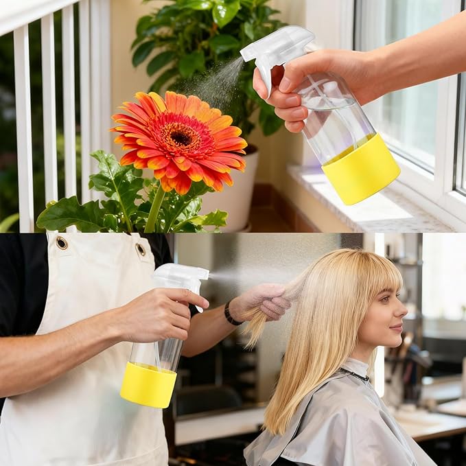 Glass Spray Bottles (2-Pack) with Silicone Sleeve - 16oz Empty Refillable Bottles - Adjustable Nozzle for Hair, Plants, Cleaning & DIY Solutions - Blue & Grey (Grey + yellow)