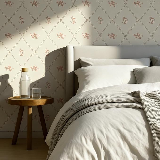 GloryTik Vintage Floral Wallpaper Peel and Stick, Removable Beige Flowers Contact Paper, Self Adhesive Wall Paper for Bedroom Living Room Cabinets Bedroom Vinyl Rolls (17.3" x 78.7")