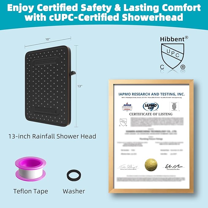 Hibbent cUPC Certified 5 Spray Modes Shower Head, 13'' High Pressure Large Rainfall Shower Head, High Flow Waterfall Bathroom Fixed Showerheads, Adjustable Swivel Ball Joint, Oil Rubbed Bronze