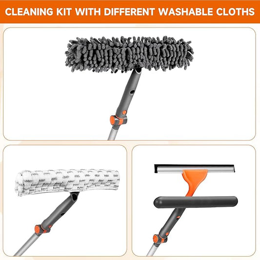 Chabatree Window Squeegee Cleaner Set 2-in-1 Window Cleaning Tool with Extendable Pole, Window Cleaning kit with Bendable Head for Indoor & Outdoor Glass for Car Indoor Outdoor High Windows(Kit1.0)
