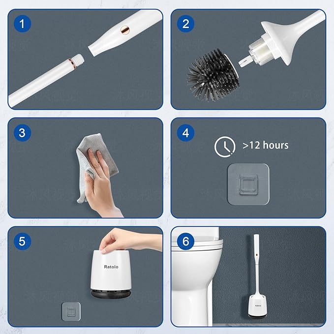 Electric Toilet Bowl Brush,Silicone Toilet Brush,Toilet Bowl Brush and Holder Set with Ventilated Holder,Toilet Brush, Floor Standing, Wall Mounted Without Drillingļ¼Rechargeable 2packs
