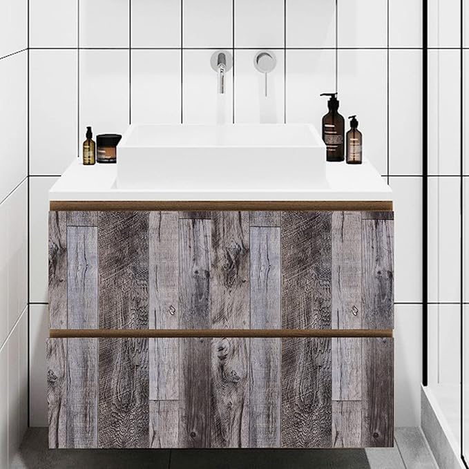 Yun-aeon Gray Wood Peel and Stick Wallpaper 17.3" X 120"Self Adhesive Wallpaper Backsplash Line Removable Wall Paper Bathroom Old Furniture Renovation Furniture