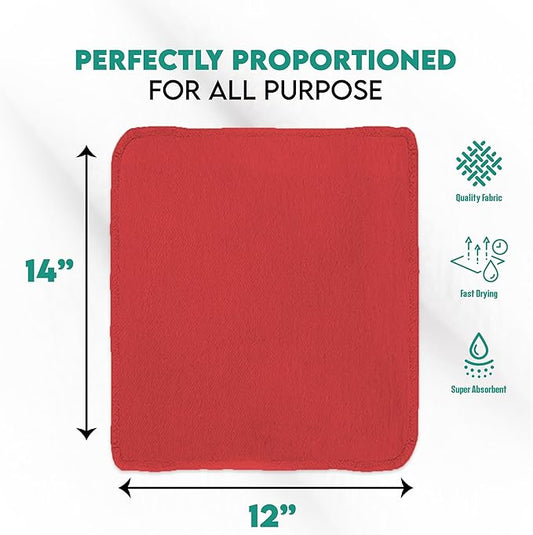 ZUPERIA Cotton Shop Towel – Multipurpose Cleaning Cloths (14" x 12" - Pack of 150 - Red) Reusable Shop Rags for Automobiles, Industrial, Restaurants, Garage, and Homes