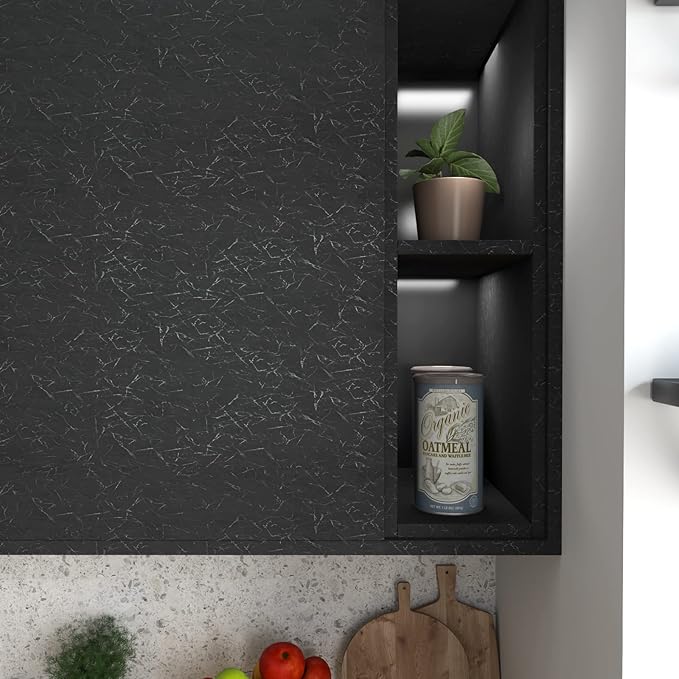 Cohoo Home Black Silk Peel and Stick Wallpaper for Bedroom Solid Black Textured Contact Paper for Cabinets and Drawers Self Adhesive Removable Wallpaper for Bedroom Embossed Waterproof 15.7inW 393inL