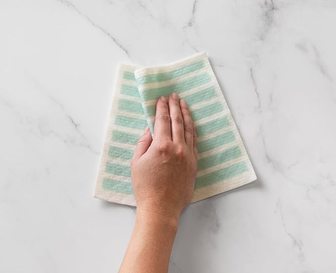 Martha Stewart Swedish Kitchen Absorbent Sponge Dish Cloths, Teal Stripes, 8 Count