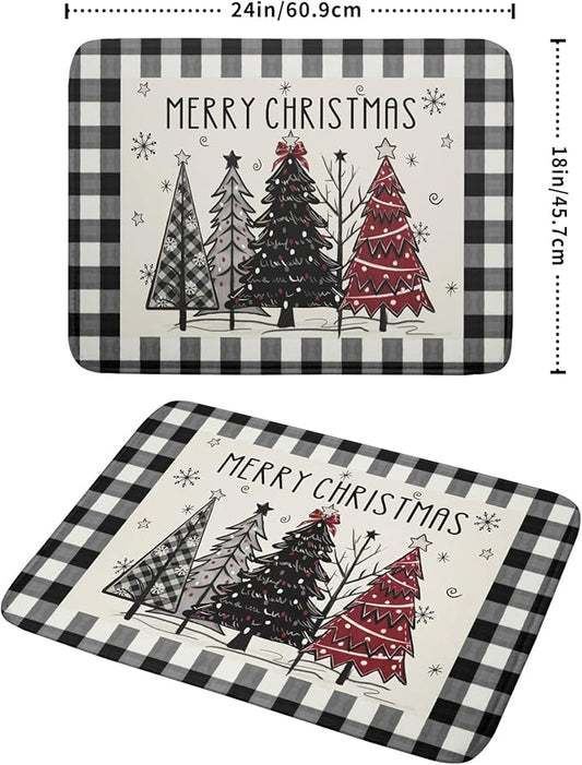 Merry Christmas Tree Dish Drying Mat for Kitchen Counter 18x24 Inch Black Red Grey Xmas Plaid Print Absorbent Reversible Microfiber Drying Mats Kitchen Countertop Protector Dishes Drainer Rack Pad