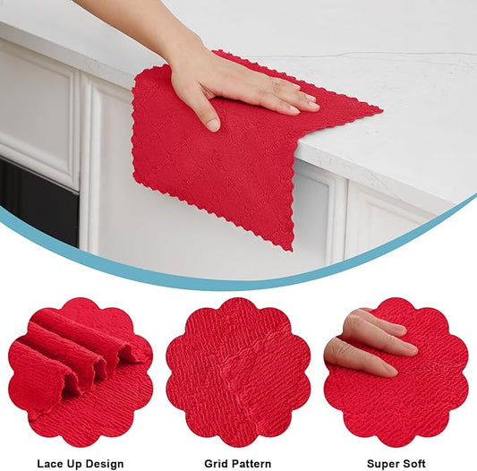 Homaxy 12 Pack Kitchen Dish Cloths (10 x 10 Inches, Red), Super Soft and Absorbent Coral Velvet Dish Towels, Nonstick Oil Fast Drying Microfiber Cleaning Cloth, No Lint Household Dishcloths