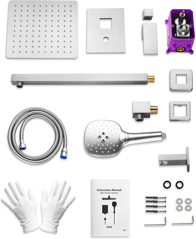 Double Handle High Pressure 3 Spray Shower Faucet Set with Valve 10 Inch Wall Mount Brushed Nickel
