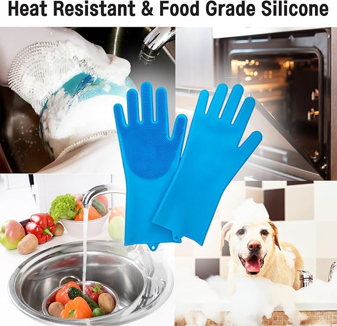 Silicone Magic Gloves : Ultimate Cleaning Gloves for Dishwashing, Kitchen, Pet, and Car
