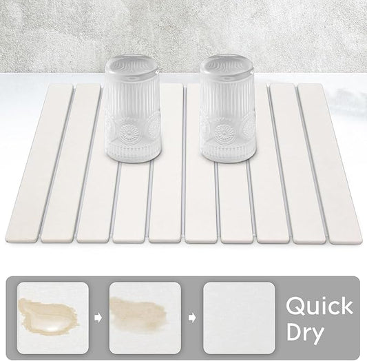 Large Stone Dish Drying Mats for Kitchen Counter, 24"(L)×16"(W), Fast Drying Collapsible Dish Drying Mat, Eco-Friendly Absorbent Diatomaceous Earth Mats for Dishes Bottles Cups, Match Any Countertop