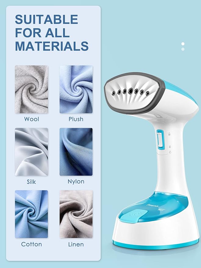 Reemix Steamer for Clothes, Folding Handheld Design Garment Wrinkles Remover, 20g/min Strong Penetrating Steam, 25-Sec Fast Heat-up, for Home, Office and Travel (Aqua)