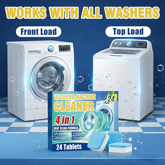 Sugelary Washing Machine Cleaner Tablets 24-Pack, Deep Clean Descaler for Front Loader and Top Load Washers, Washer Cleaner Help Clean Inside Drum and Laundry Tub Seal