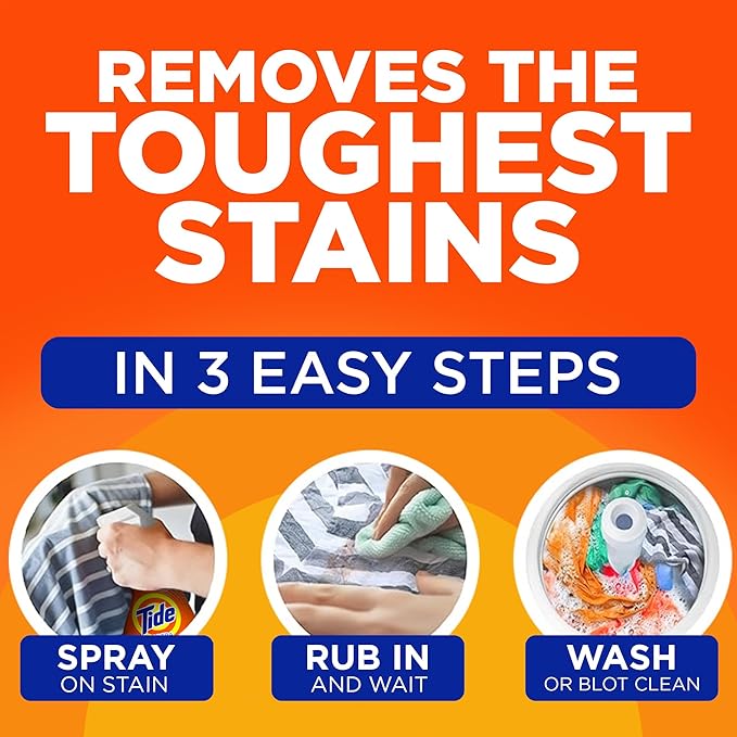 Tide Laundry Stain Remover Spray with Oxi, Stain Remover for Clothes, Carpet, Upholstery, Pet Bedding, & More, Stain Treater Spray for Tough Stains from Wine, Coffee, Grease, 21.5 Fl Oz (Pack of 2)