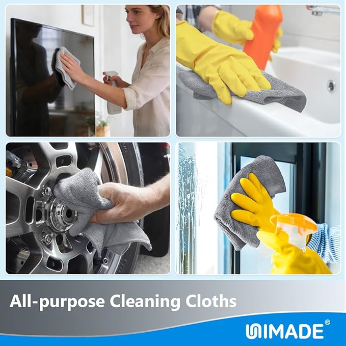 Microfiber Cleaning Cloth, 100 Sheets Microfiber Towels for Cars Commercial Grade Washcloths Lint-Free Bulk Shop Towel Cleaning Rags for Household Restaurant Garage Housekeeping, 11"x 9", Grey