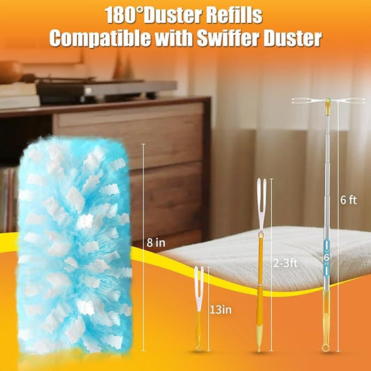 40 Count Duster Refills Compatible with Swiffer Duster, 180° Disposable Multi-Surface Microfiber Cleaning Dusters, Unscented